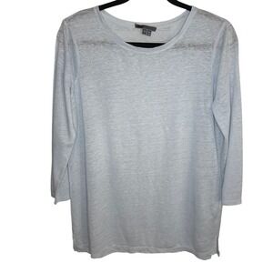 Vince Blouse 100% Linen Pastel Blue Elbow Sleeve Crew Neck Knit Top Womens Small